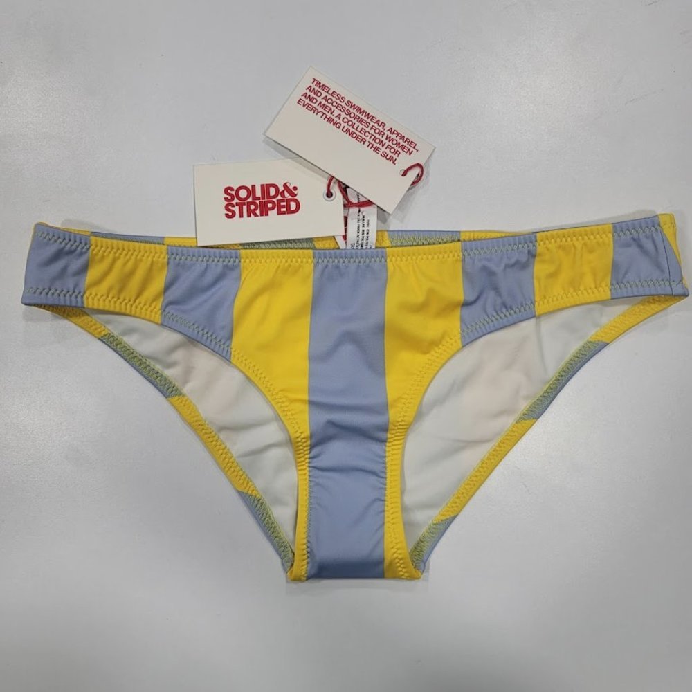 Solid & Striped Elle Bikini Bottoms In Light Blue/ Tweety Stripe Size Small - Picture 2 of 8